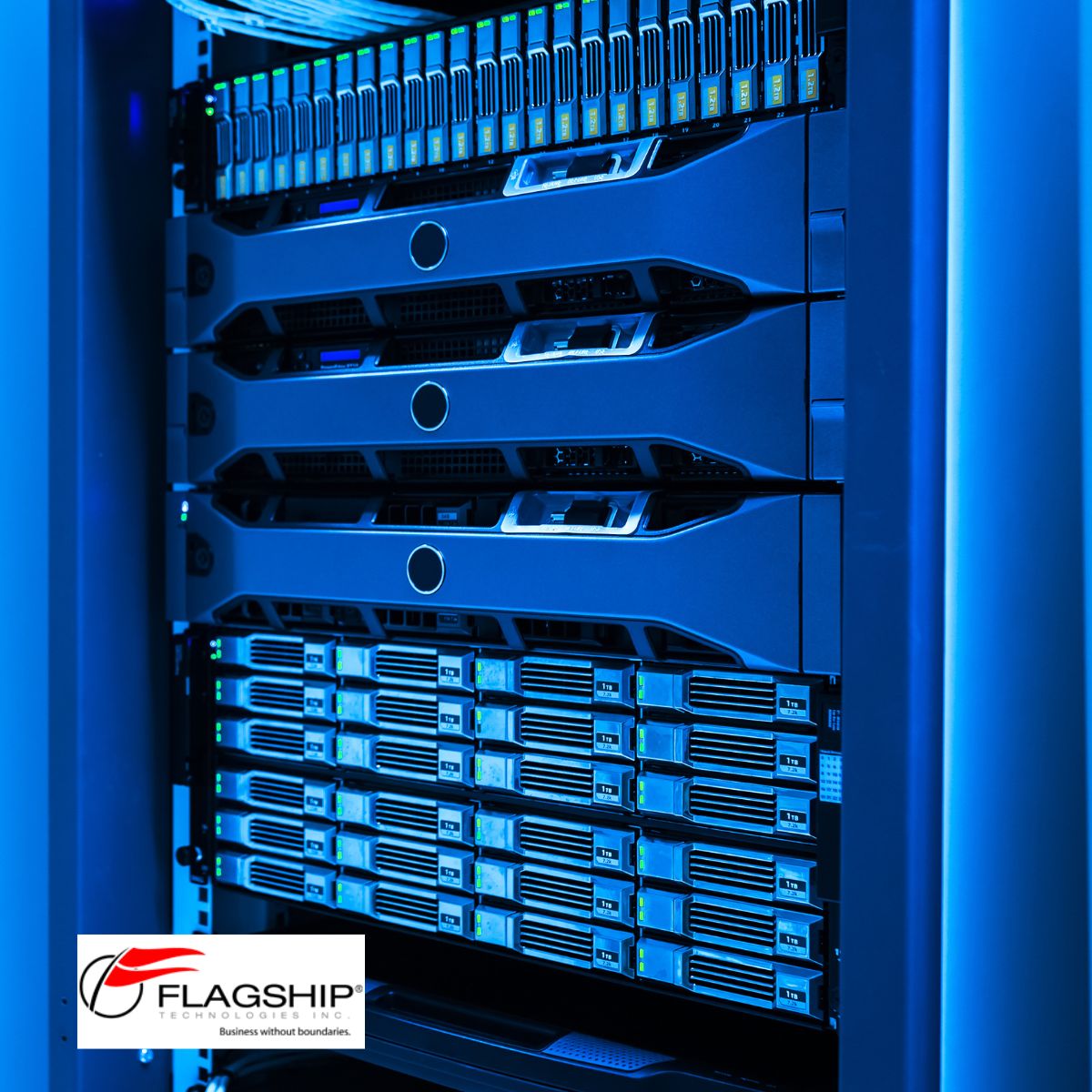 Refurbished Servers in a Rack at a Small Business - Flagship Technologies