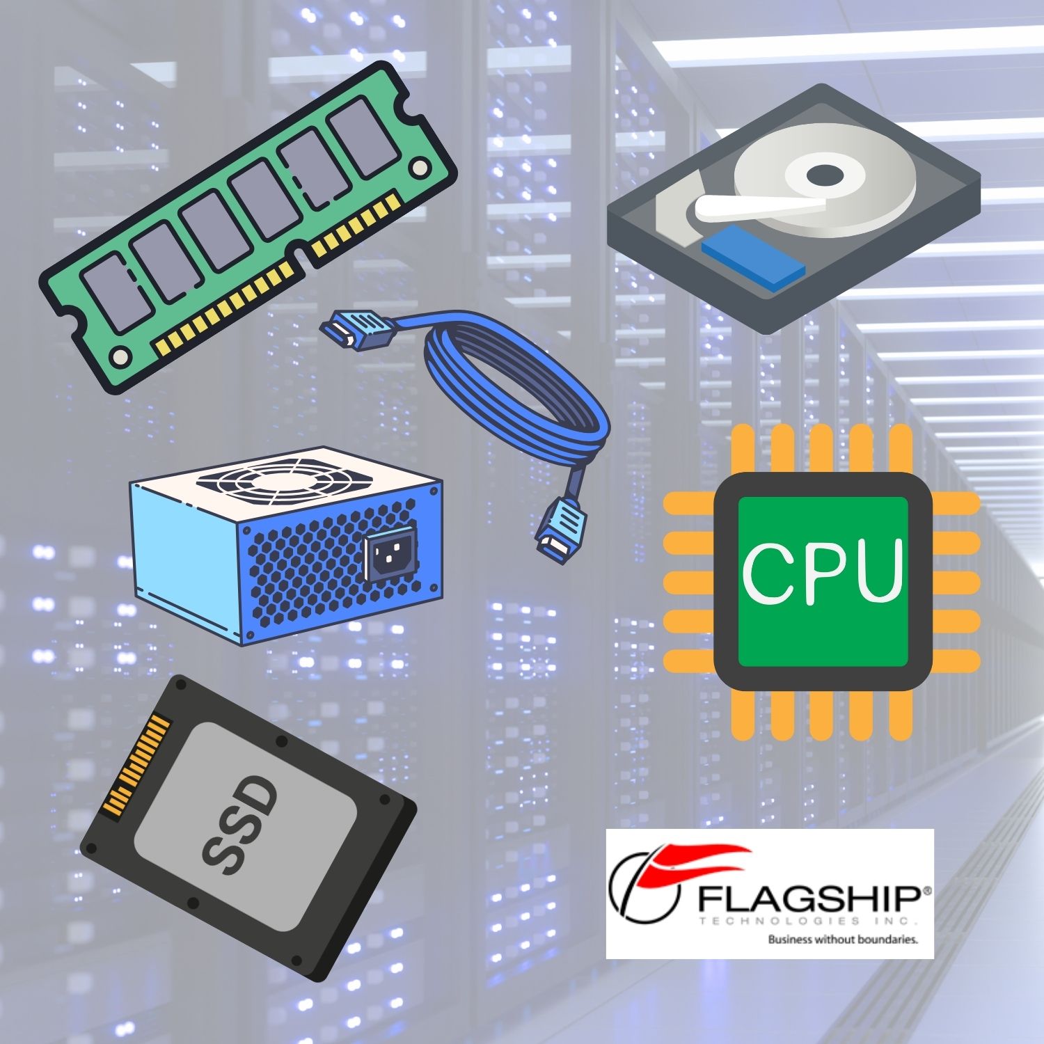 Server hardware components involved in building a server